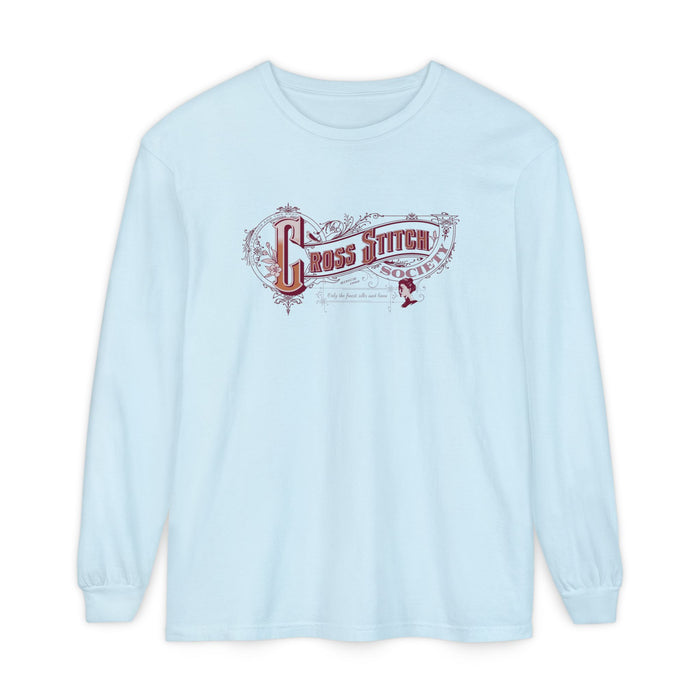 Cross Stitch Long Sleeve T-Shirt Garment Dyed Cotton