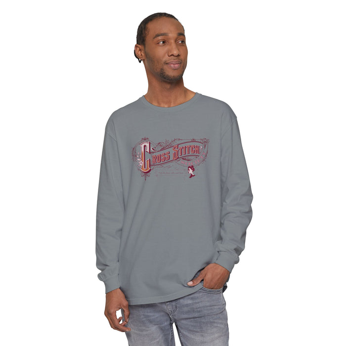 Cross Stitch Long Sleeve T-Shirt Garment Dyed Cotton