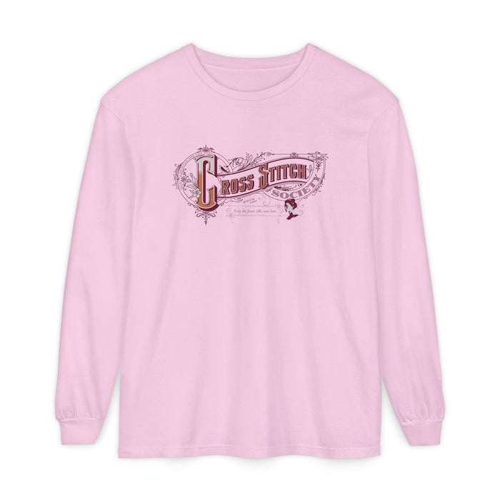 Cross Stitch Long Sleeve T-Shirt Garment Dyed Cotton