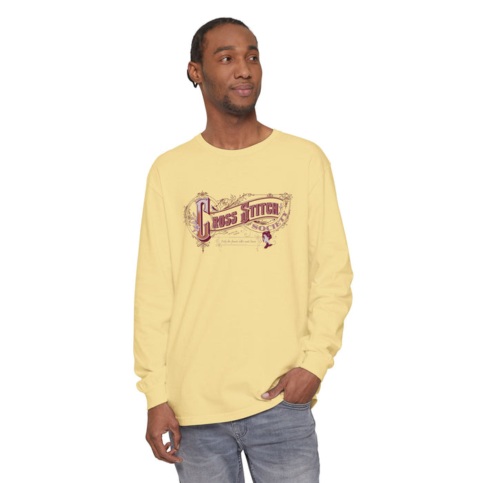 Cross Stitch Long Sleeve T-Shirt Garment Dyed Cotton