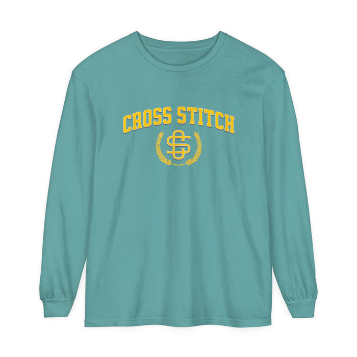 Varsity Cross Stitch Cotton Long Sleeve T-Shirt