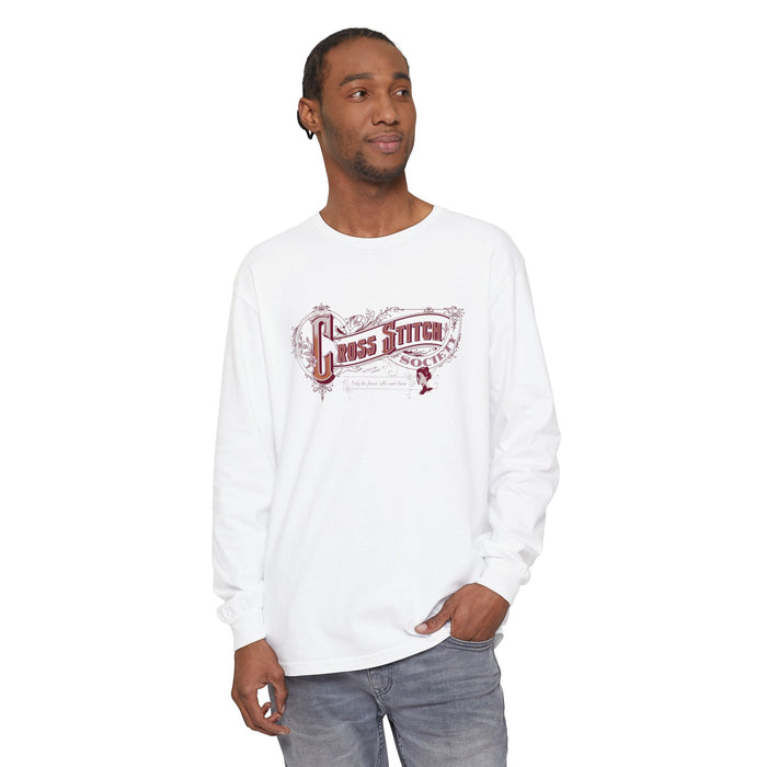 Cross Stitch Long Sleeve T-Shirt Garment Dyed Cotton