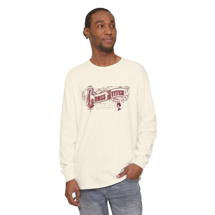 Cross Stitch Long Sleeve T-Shirt Garment Dyed Cotton