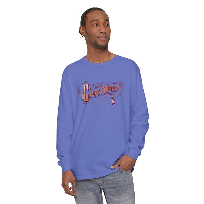 Cross Stitch Long Sleeve T-Shirt Garment Dyed Cotton