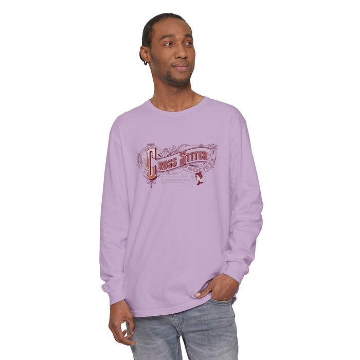 Cross Stitch Long Sleeve T-Shirt Garment Dyed Cotton