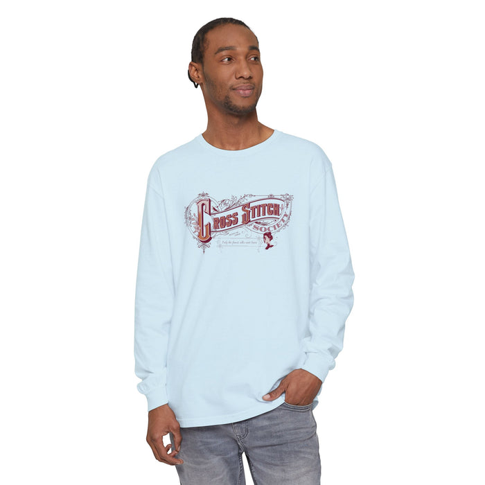 Cross Stitch Long Sleeve T-Shirt Garment Dyed Cotton