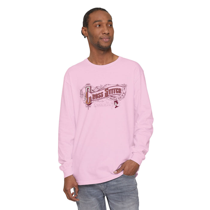 Cross Stitch Long Sleeve T-Shirt Garment Dyed Cotton